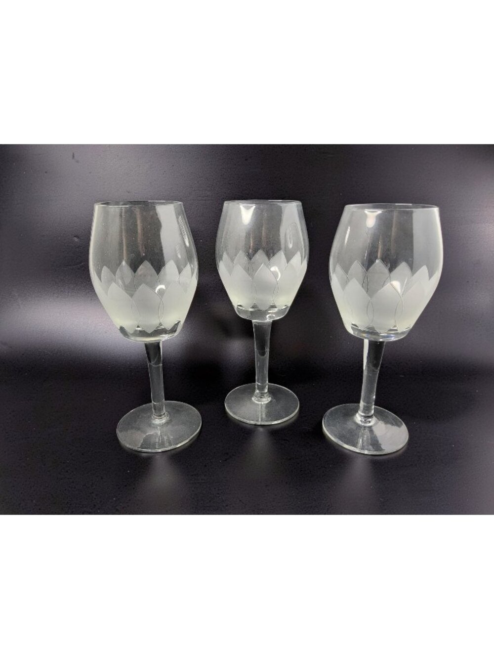 Vintage Toscany crystal wine glasses, hand-blown in Romania and featuring a fros